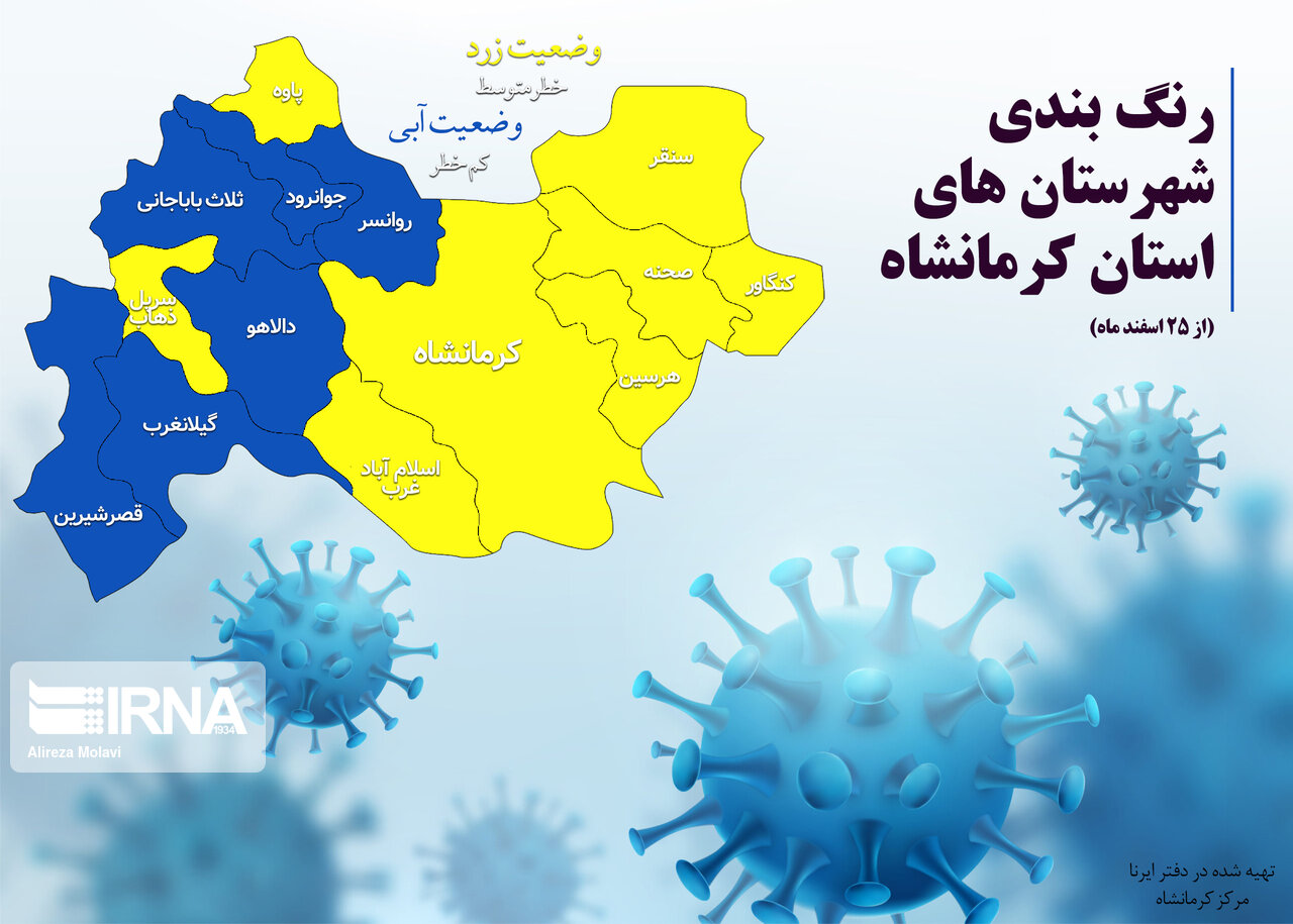 رنگ‌بندی جدید شهرستان‌های استان کرمانشاه اعلام شد