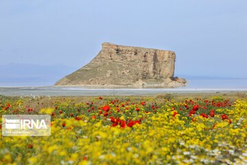 Kazem Dashi; huge rocky structure in middle of Iran's Urmia Lake