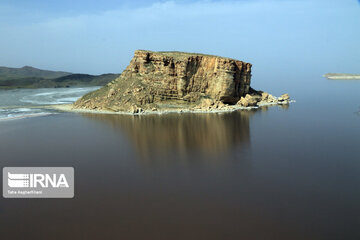 Kazem Dashi; huge rocky structure in middle of Iran's Urmia Lake