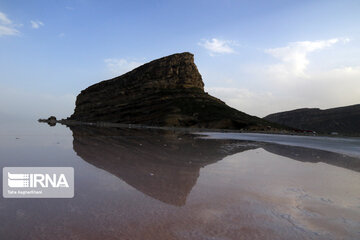 Kazem Dashi; huge rocky structure in middle of Iran's Urmia Lake