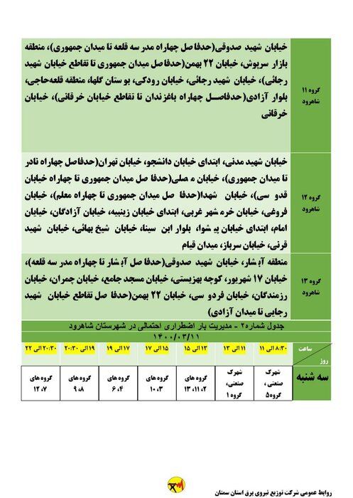 برنامه خاموشی احتمالی برق در استان سمنان/ ۱۱ خرداد