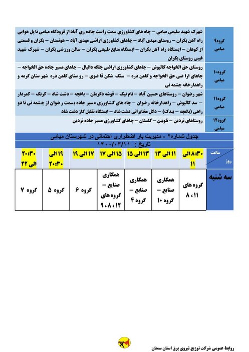 برنامه خاموشی احتمالی برق در استان سمنان/ ۱۱ خرداد