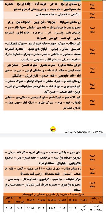 برنامه خاموشی احتمالی برق استان سمنان در دوشنبه ۲۸ تیر