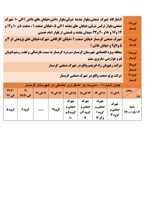 برنامه خاموشی احتمالی برق استان سمنان در شنبه ۲ مرداد اعلام شد