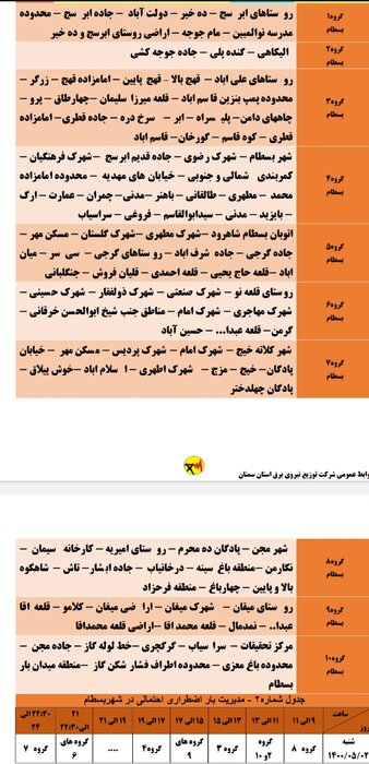 برنامه خاموشی احتمالی برق استان سمنان در شنبه ۲ مرداد اعلام شد