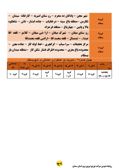 برنامه خاموشی احتمالی برق استان سمنان در پنجشنبه ۱۴ مردادماه اعلام شد