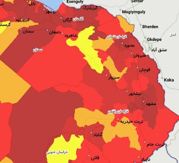 مناطق قرمز کرونایی در خراسان رضوی به ۲۲ شهرستان افزایش یافت