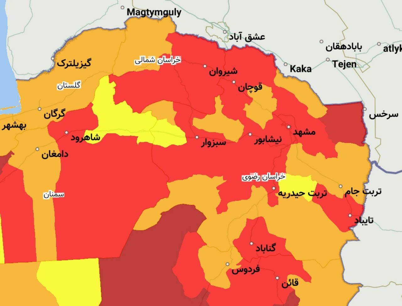 تعداد شهرستانهای قرمز کرونایی در خراسان رضوی به ۱۴ شهرستان کاهش یافت