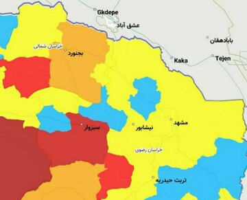 تعداد شهرستانهای زرد کرونایی در خراسان رضوی افزایش یافت 