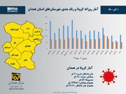 اینفوگرافیک/آمار روزانه کرونا و رنگ‌بندی شهرستان‌های استان همدان