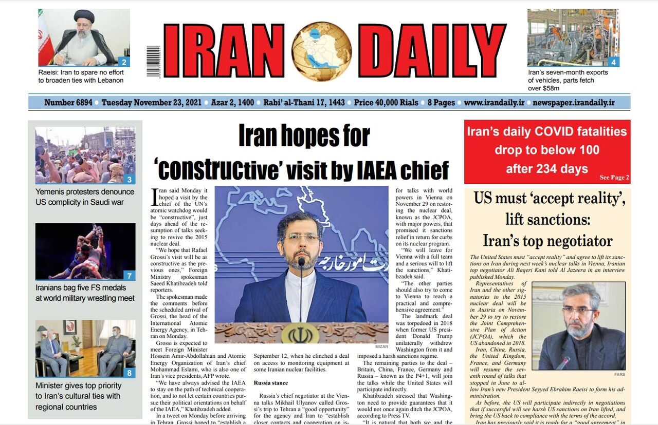 Headlines in Iranian English-language dailies on Nov 24