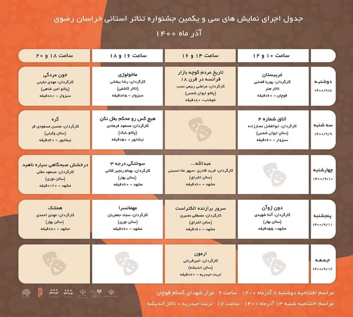 سی و یکمین جشنواره تئاتر خراسان رضوی آغاز به کار کرد