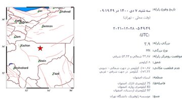 دبیر مدیریت بحران فرمانداری: زلزله ۳.۹ ریشتری خسارتی در اردستان نداشت