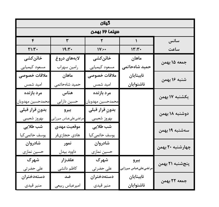 اسامی فیلم های فجر چهلم در گیلان