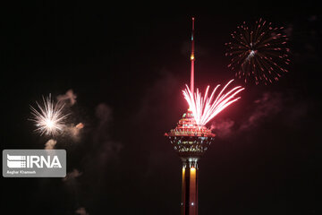 Milad Tower lit with colors to mark Islamic Revolution anniv