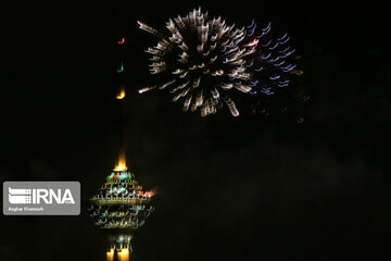 Milad Tower lit with colors to mark Islamic Revolution anniv