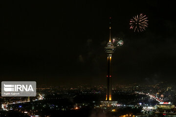 Milad Tower lit with colors to mark Islamic Revolution anniv