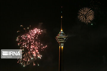 Milad Tower lit with colors to mark Islamic Revolution anniv