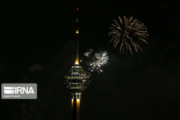 Milad Tower lit with colors to mark Islamic Revolution anniv