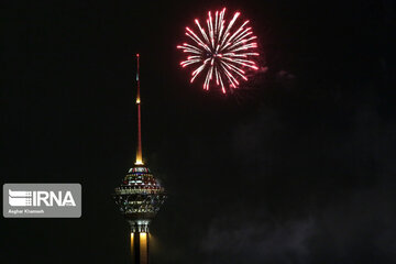 Milad Tower lit with colors to mark Islamic Revolution anniv