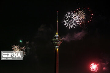 Milad Tower lit with colors to mark Islamic Revolution anniv