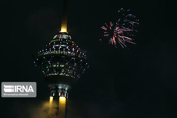 Milad Tower lit with colors to mark Islamic Revolution anniv