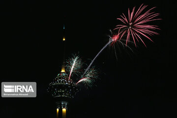 Milad Tower lit with colors to mark Islamic Revolution anniv