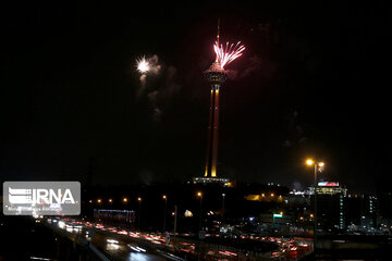 Milad Tower lit with colors to mark Islamic Revolution anniv