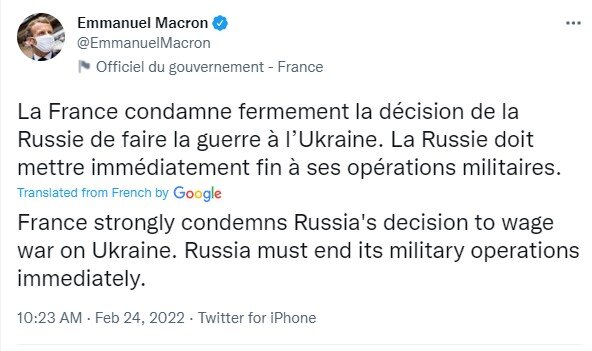 امانوئل مکرون اقدام روسیه را محکوم کرد