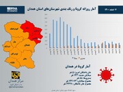 اینفوگرافیک/ آمار روزانه کرونا و رنگ‌بندی شهرستان‌های استان همدان