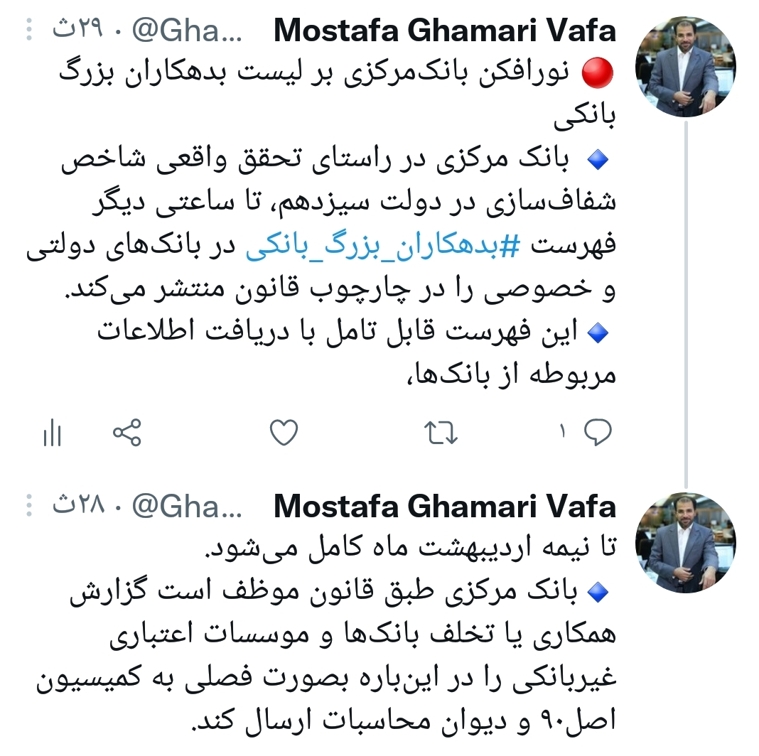 بانک مرکزی تا ساعتی دیگر لیست بدهکاران را منتشر میکند