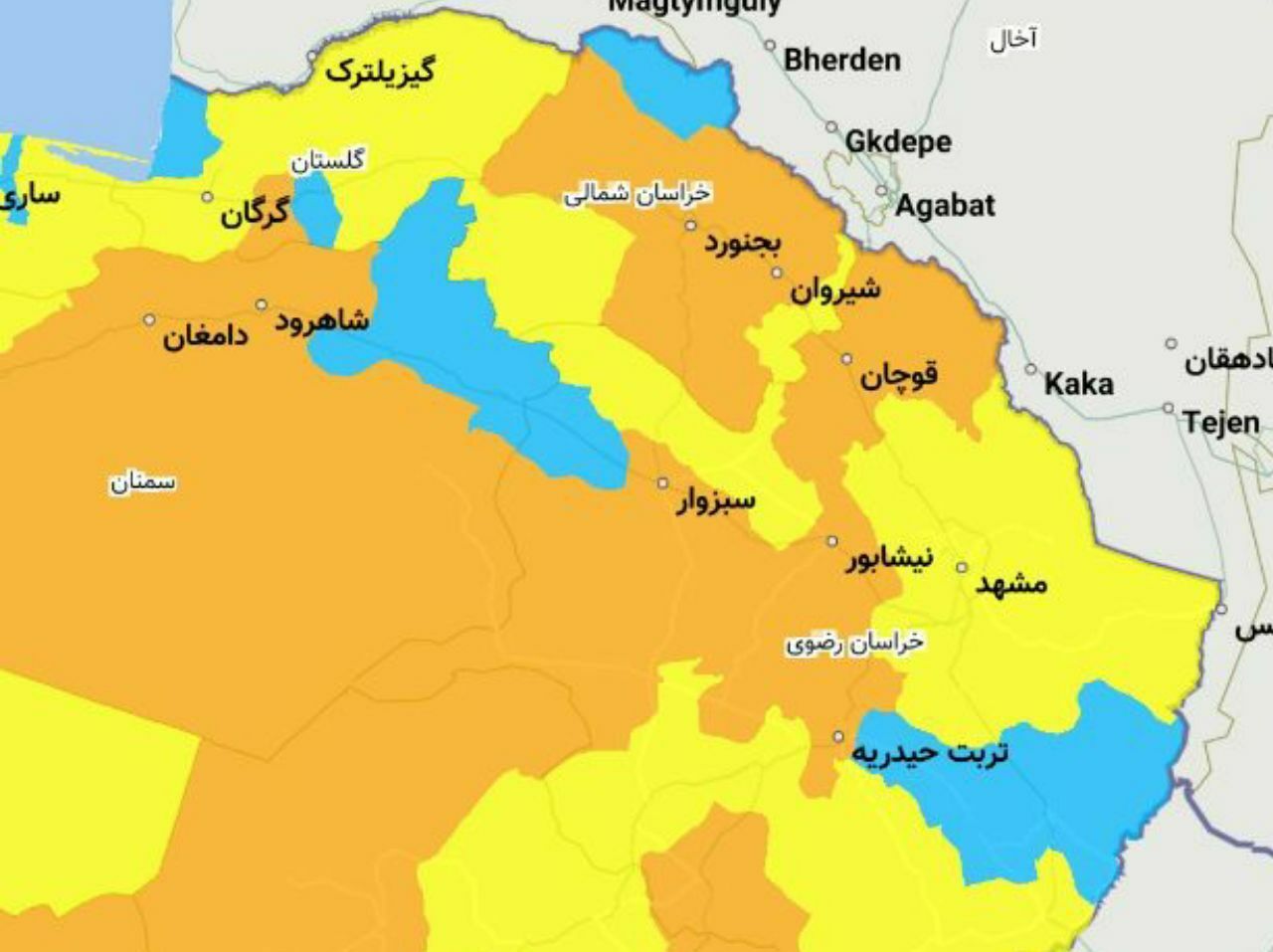 رنگ قرمز از نقشه کرونایی خراسان رضوی رخت بر بست