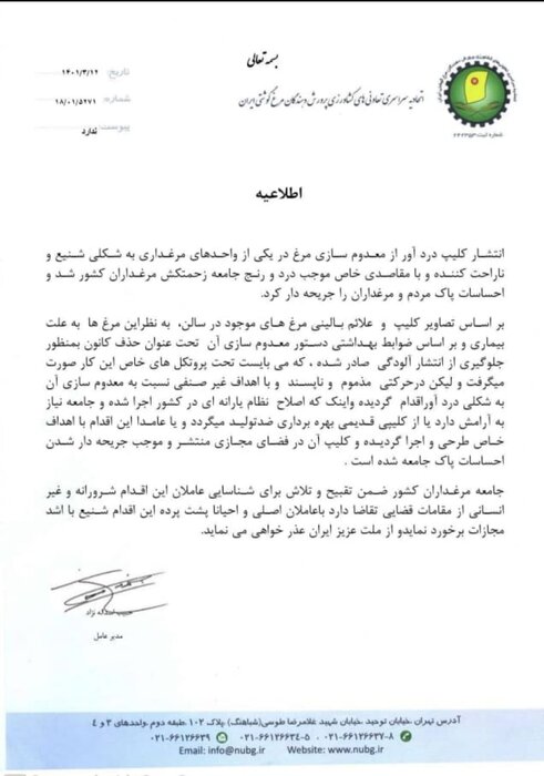 معدومسازی مرغ با وزن بیش از ۱.۲ کیلوگرم منطقی نیست/ فیلم منتشرشده درباره مرغهای بیمار است