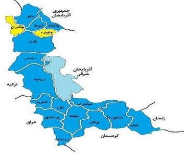 تعداد مناطق با رنگ آبی کرونایی در آذربایجان‌غربی همچنان ۱۵ شهر/ اشنویه زرد شد