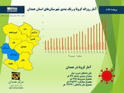 اینفوگرافیک/ آمار روزانه کرونا و رنگ‌بندی شهرستان‌های استان همدان