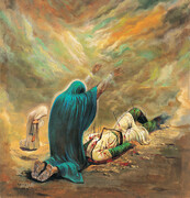 لحظه‌ای نمادین از شهادت امام حسین(ع) بر بوم نقاشی حسین خسروجردی 