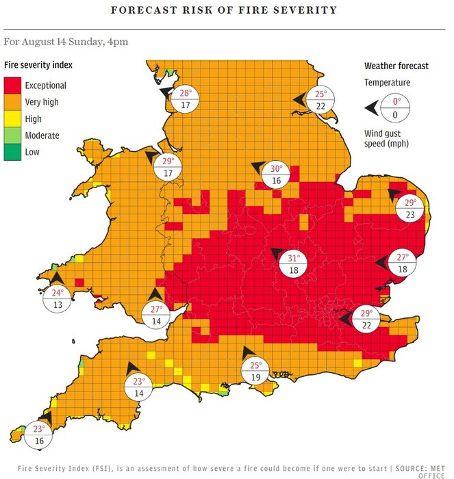 هواشناسی انگلیس هشدار داد: خطر آتش‌سوزی‌ همچنان در بالاترین سطح