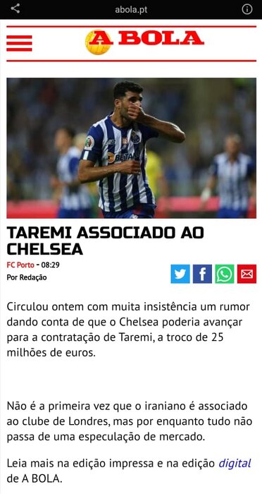 نشریه آبولا پرتغال: چلسی طارمی را میخواهد