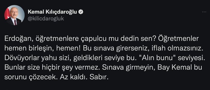 Erdoğan’ın Konuşmasındaki “Çapulcu” İfadesine, Kılıçdaroğlu’ndan Tepki