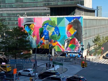 دیوارنگاره هنرمند مشهور برزیلی برای هفتاد و هفتمین مجمع عمومی سازمان ملل 