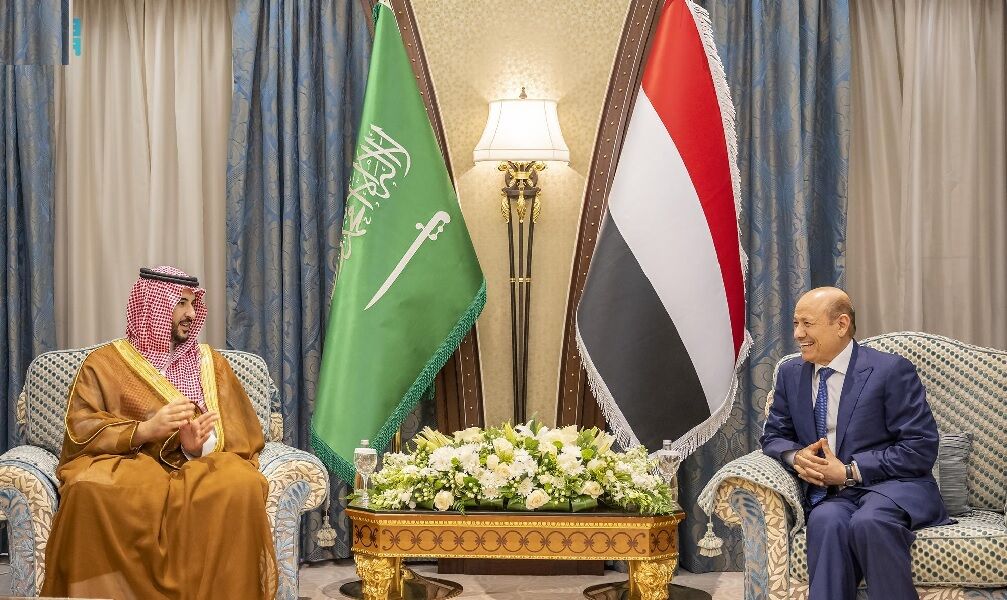 دیدار وزیر دفاع عربستان با رئیس شورای رهبری دولت مستعفی یمن 
