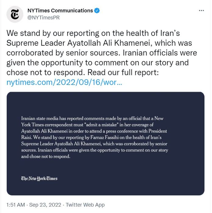 Why NYT sacrificed its reputation for report on Iran Leader’s health?   