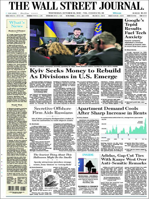 عناوین روزنامه‌های مطرح جهان؛ بازسازی اوکراین ۷۵۰ میلیارد دلار نیاز دارد