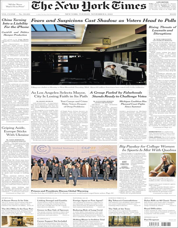 عناوین روزنامههای مطرح جهان؛ انتخابات میاندورهای آمریکا،همهپرسی عملکرد بایدن و دموکراتها