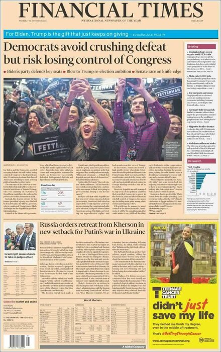 عناوین روزنامههای مطرح جهان؛ ناکامیهای ترامپ و دموکراتها در انتخابات کنگره آمریکا