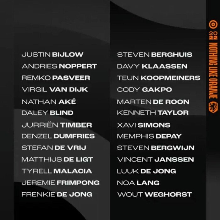 رونمایی از فهرست نهایی تیم ملی هلند در جام جهانی