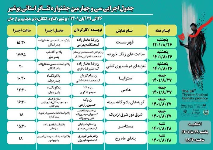 سی و چهارمین جشنواره تئاتر استان بوشهر آغاز شد