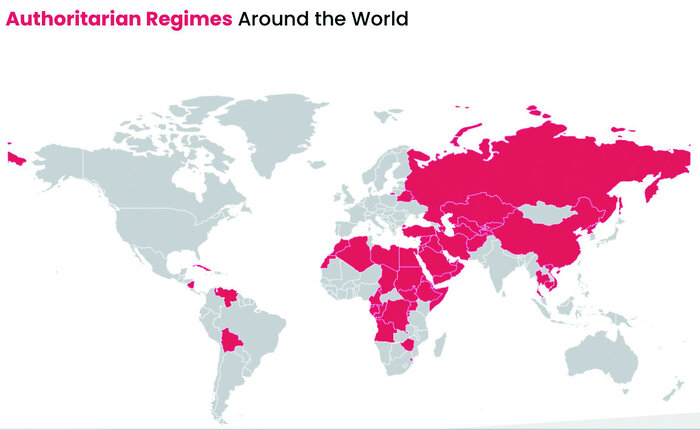 Sitelerinde yayınladıkları "otokrat-diktatör ülkeler" haritası
