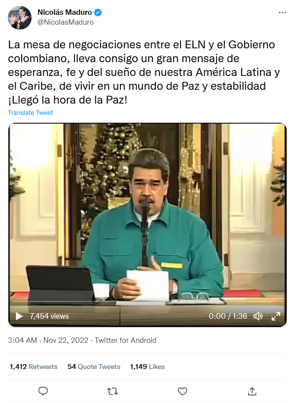 Colombia y el ELN reanudan mesa de diálogos de paz en Venezuela