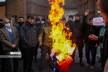 Des manifestants iraniens brûlent le drapeau français en guise de protestation contre la récente offense de Charlie Hebdo